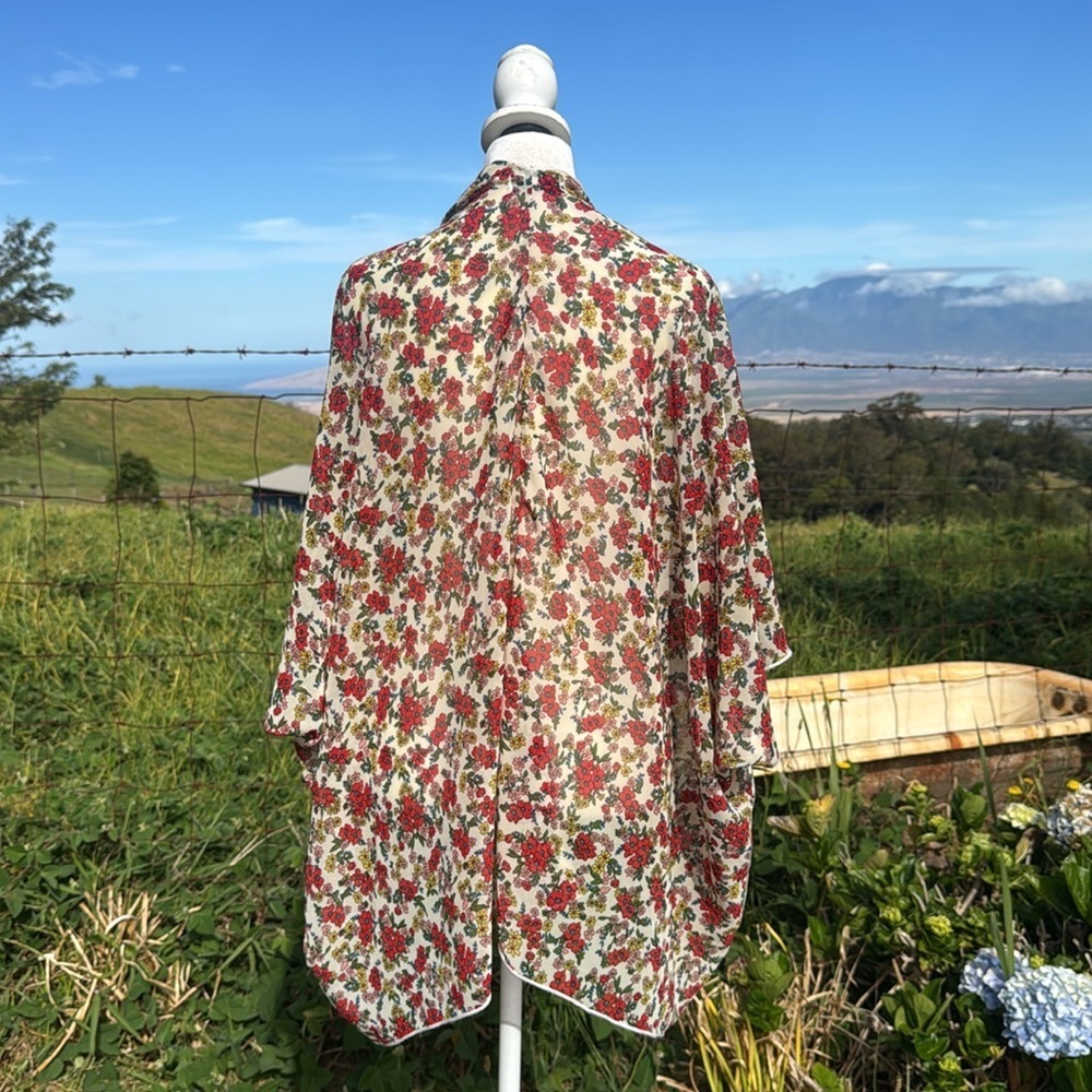 Jaxsea Swimwear Resort Wear Hawaii Ditzy floral Sheer Kimono Free Size - Picture 5 of 7